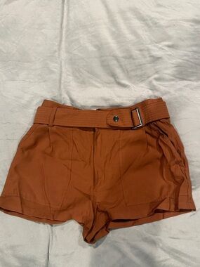 Forever 21 High-Waist Belted Shorts in Rust Orange